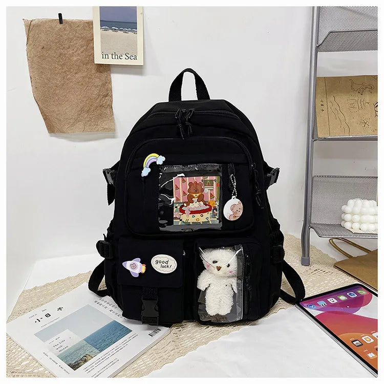 HTLT Korean Style Nylon Backpack – Large Capacity Waterproof Student School Bag for Women