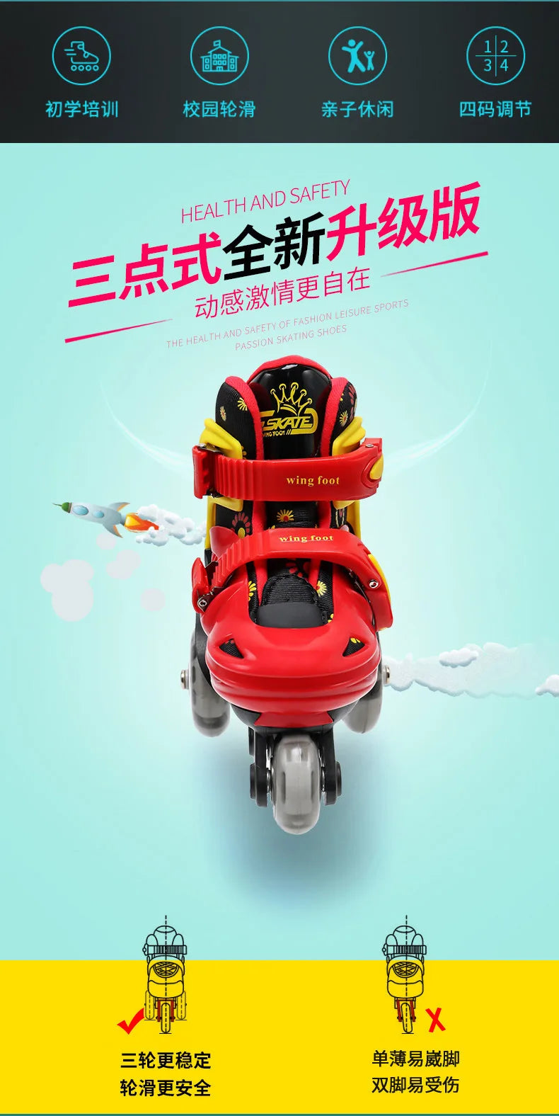 Children's Double Row PU Roller Skates – High Elastic, Adjustable Size for Ages 2-8 Kids