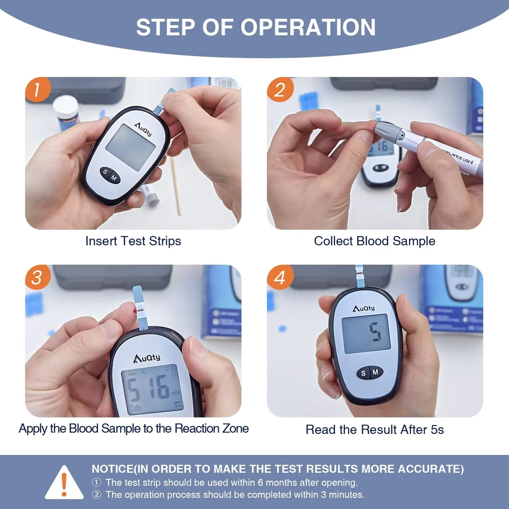 Wcore AC-301 Blood Glucose Meter Kit – Individually Wrapped Test Strips, Ketone Warning, mg/dL & mmol/L, 5-Second Results