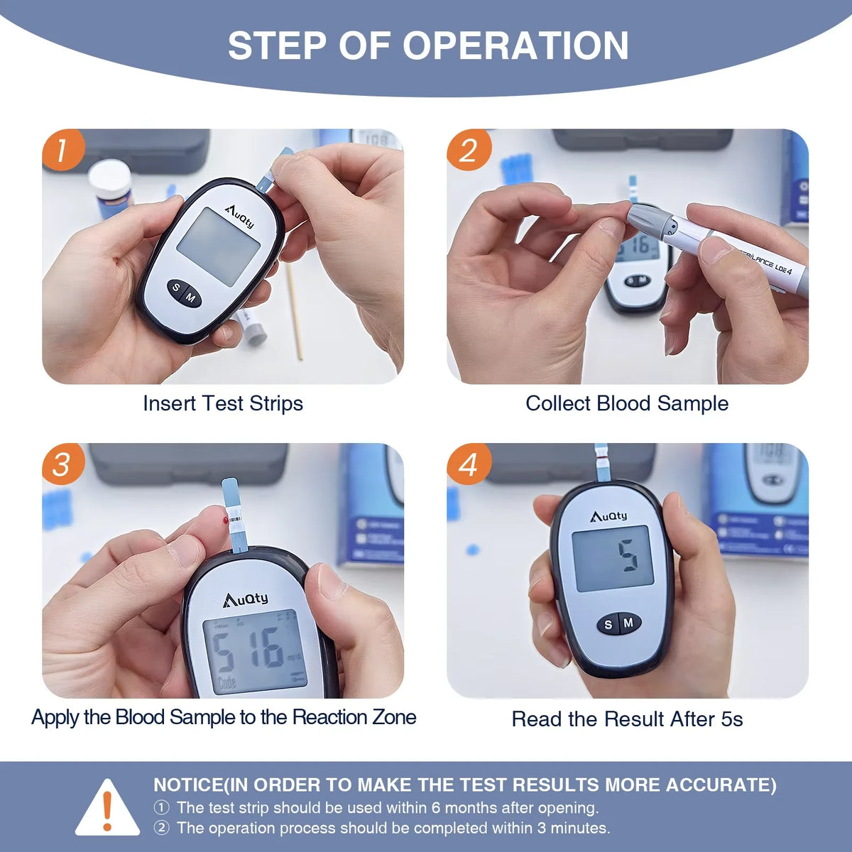 Wcore AC-301 Blood Glucose Meter Kit – Individually Wrapped Test Strips, Ketone Warning, mg/dL & mmol/L, 5-Second Results