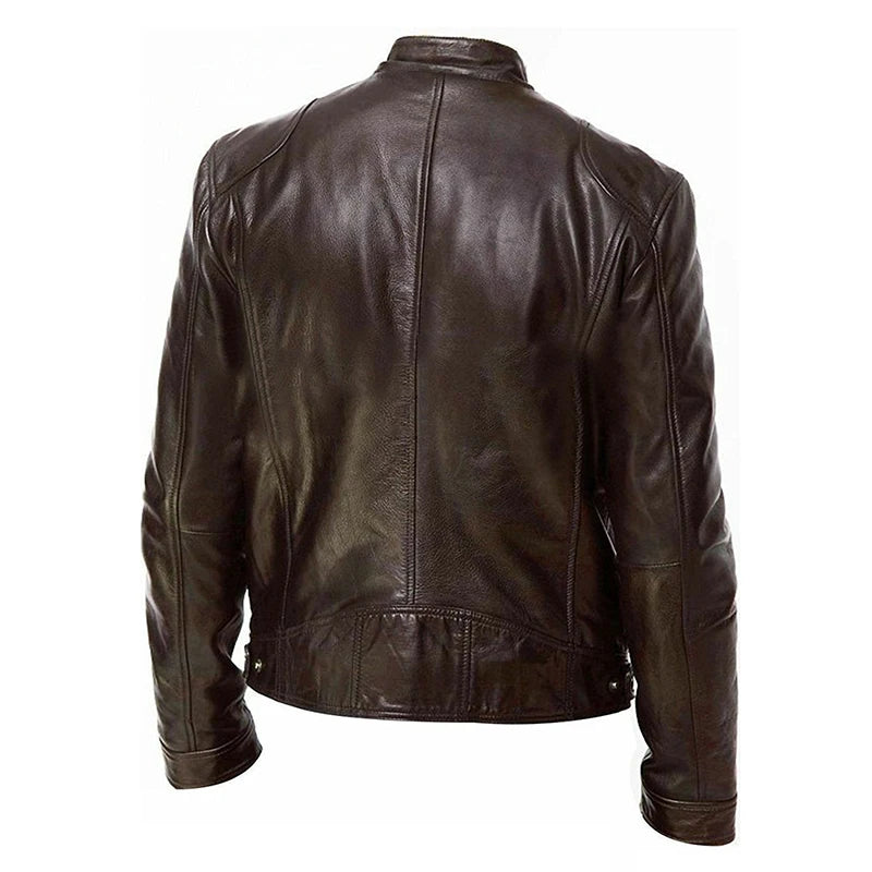 Men's Faux Leather Biker Jacket – Stand Collar Zip Front