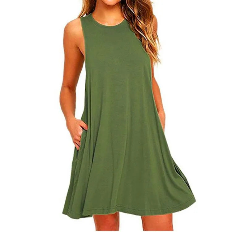 Women's Casual Swing T-Shirt Dress – Loose Beach Cover Up with Pockets Plus Size