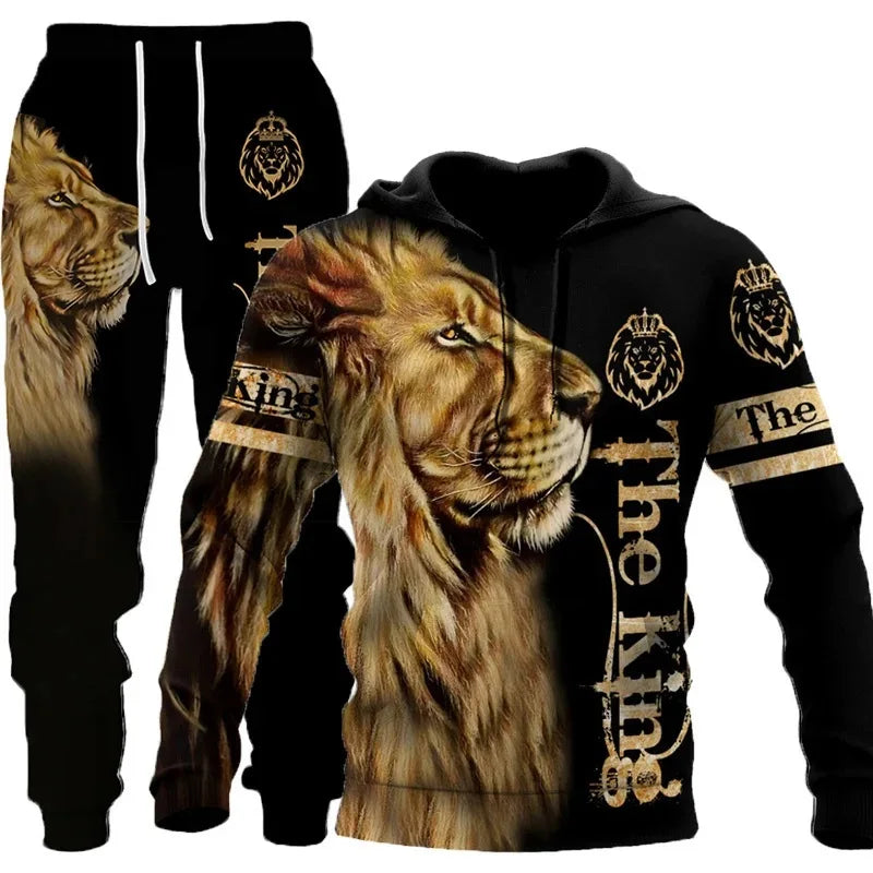 Men's 3D Tiger Print Hoodie & Pants Tracksuit Set – 2-Piece Sportswear