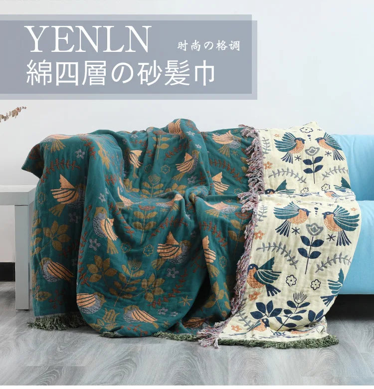 Boho Muslin Gauze Throw Blanket – Tassel Sofa Cover & Bedspread for Home, Adults & Kids