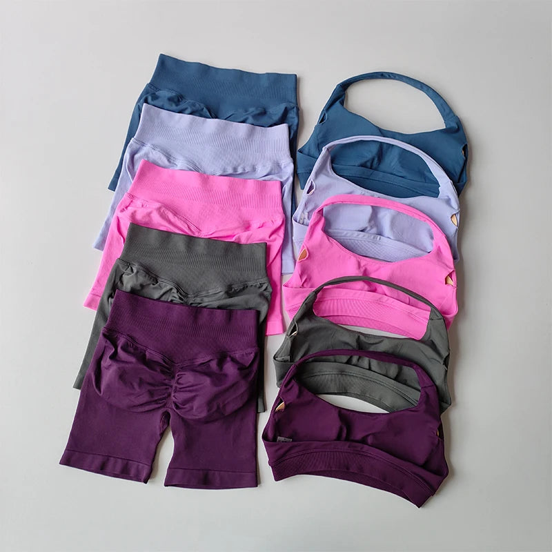 Halter Neck Sports Bra & High-Waist Shorts Yoga Set — Women’s Activewear