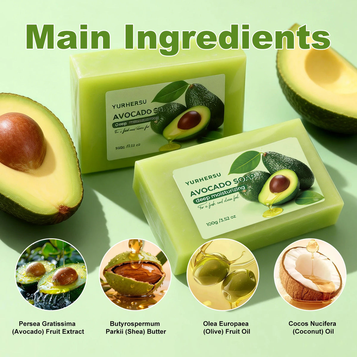Organic Avocado Extract Soap Bar – Hydrating, Brightening & Skin Repair for Face & Body