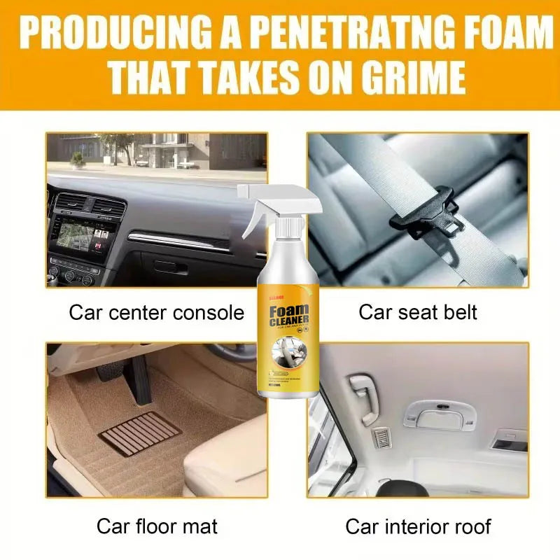 Deep Clean Without the Mess — Multifunctional Car Upholstery Cleaner | 120ml Foam Spray, Waterless Wash, pH Neutral, Stain Removal, 1/3/5/10pcs