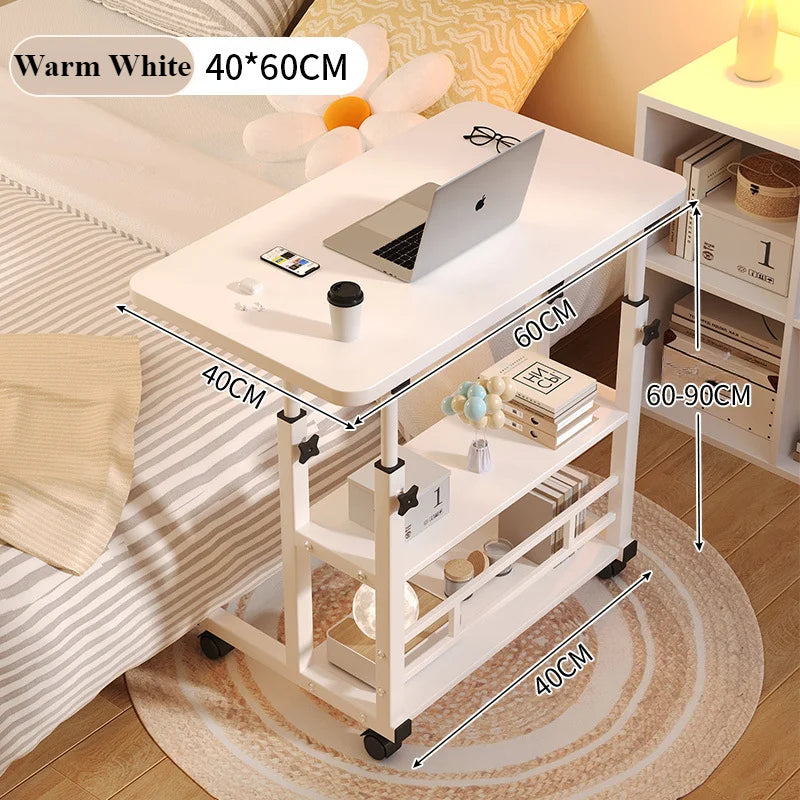 Mobile Adjustable Height Desk with Storage Shelf — Rolling Bedside Desk, Optional USB Fan & Light, 60–90cm