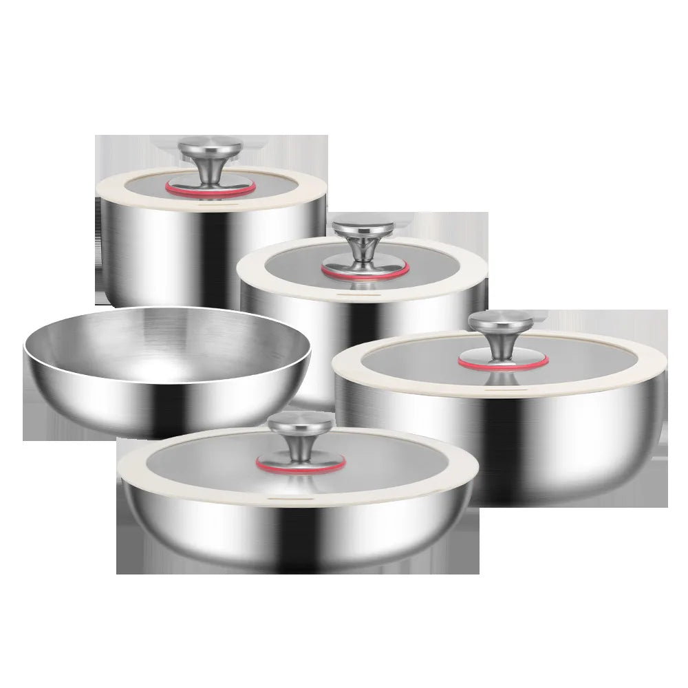 Pot and Cooking Set 316 Stainless Steel Household Full Set Six-Piece Pot Set, Detachable Handle, Uncoated Frying and Frying Wok