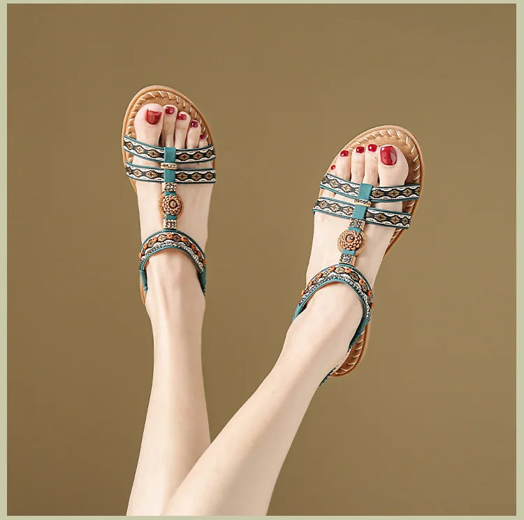 Women's Bohemian Flat Beach Sandals – Anti-Slip Elegant One-Line Sandals