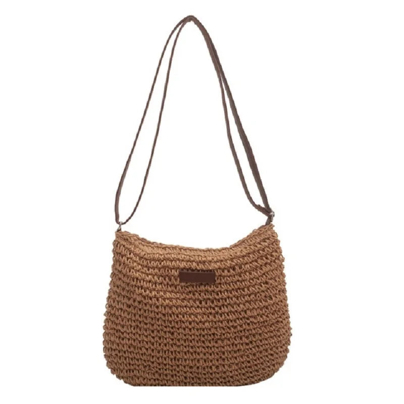 Woven Straw Crossbody Bag – Boho Beach Shoulder Bag for Women