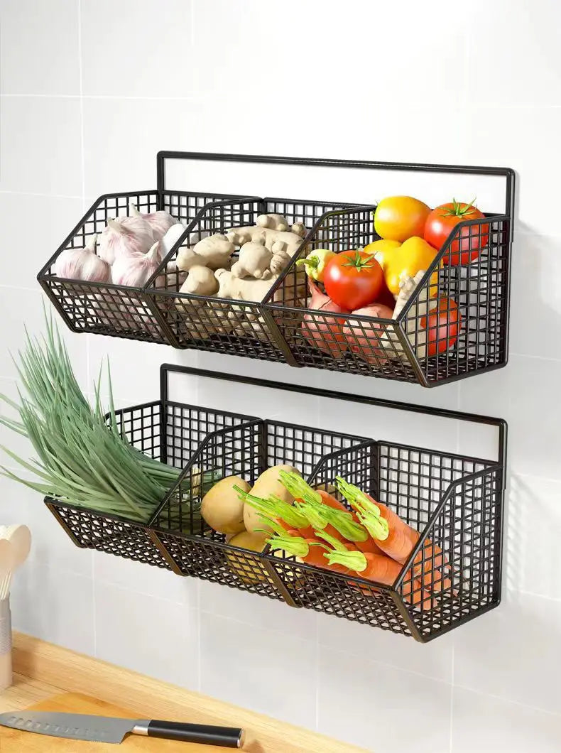 Wall-Mounted Kitchen Storage Rack — Vegetables, Fruits, Spice & Condiment Organizer Shelf