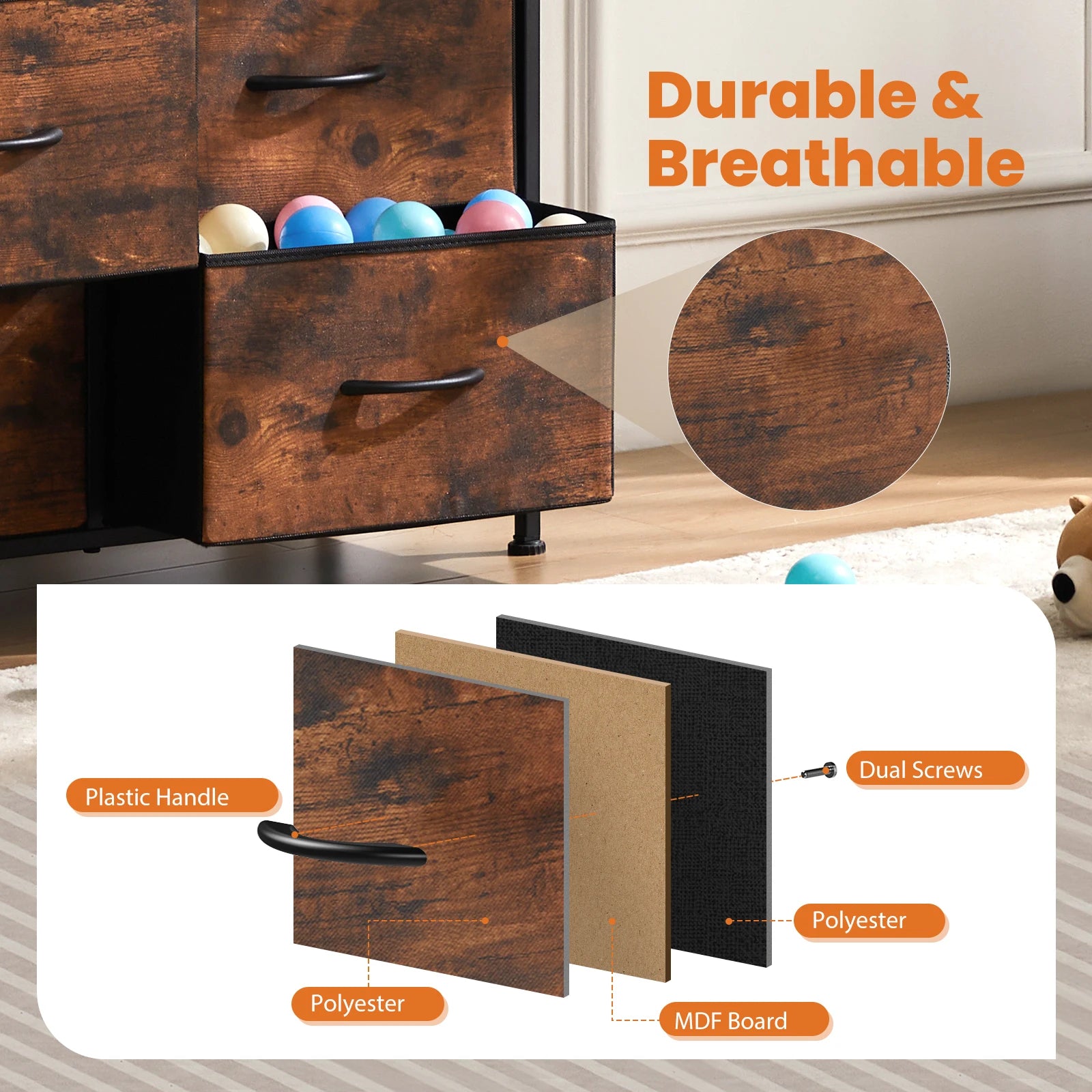 JHK 10-Drawer Fabric Wardrobe Storage Cabinet — Steel Frame