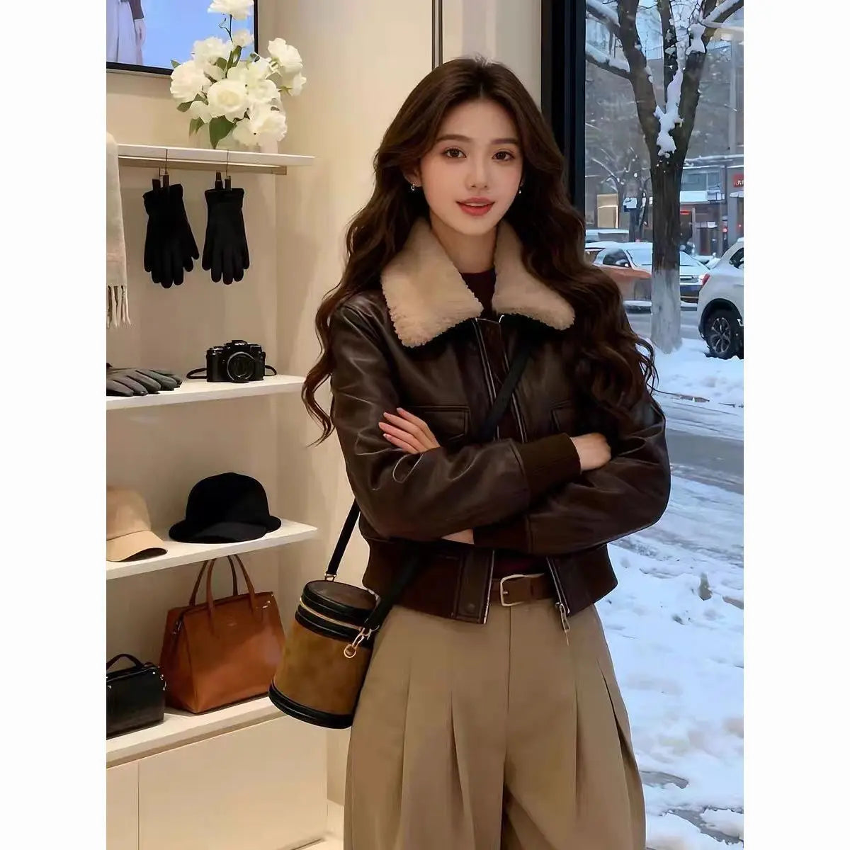 Women's PU Leather Jacket – Loose Fit Biker Style