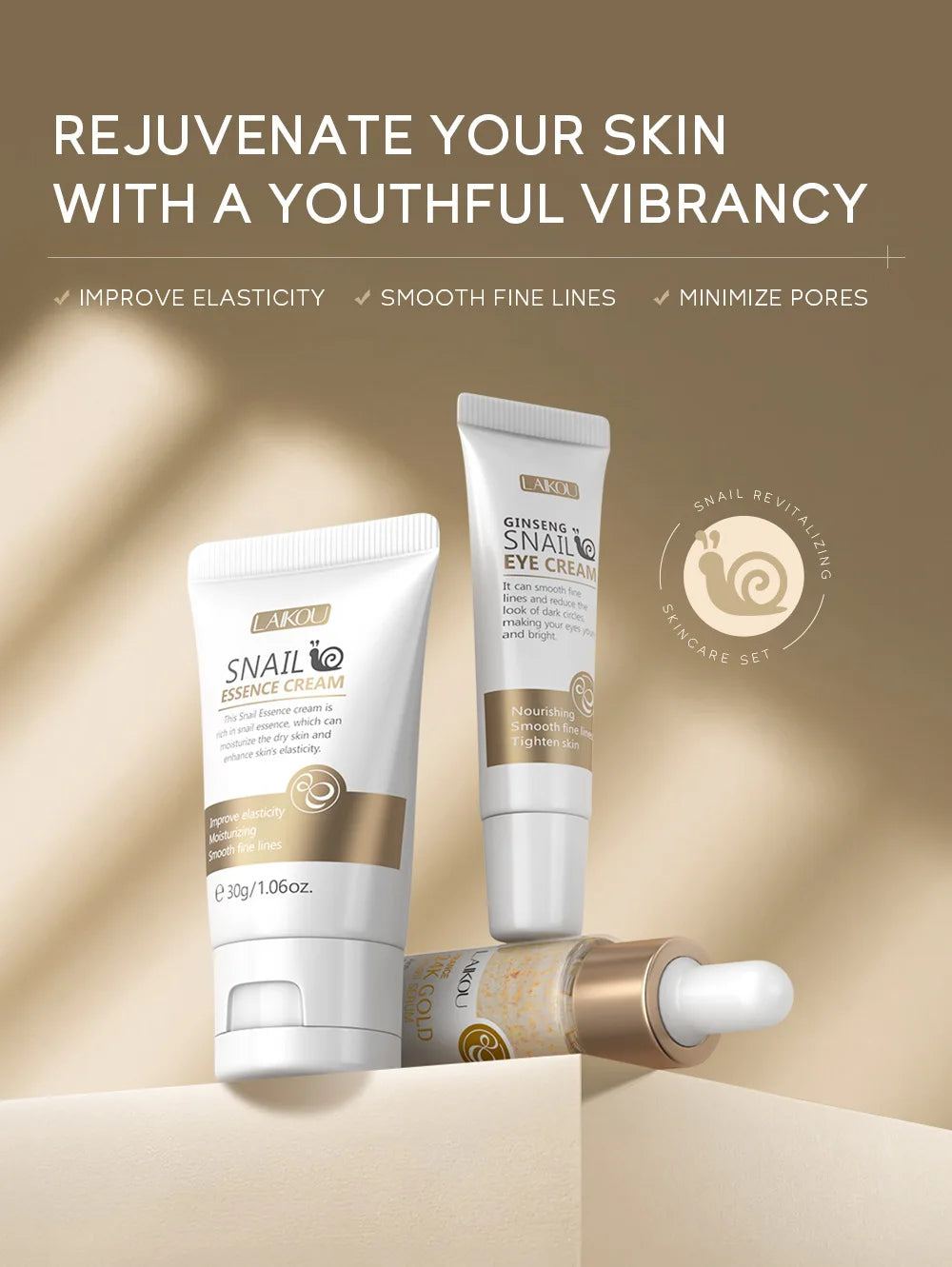LAIKOU 3-Piece Skin Care Set – Face Cream, Serum & Eye Cream | Moisturizing Anti-Wrinkle Kit