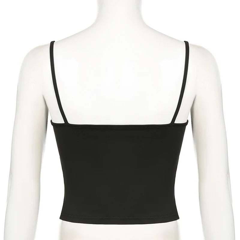 Women's Y2K Harajuku Spaghetti Strap Cropped Top – Vintage Sleeveless All-Match Summer Top