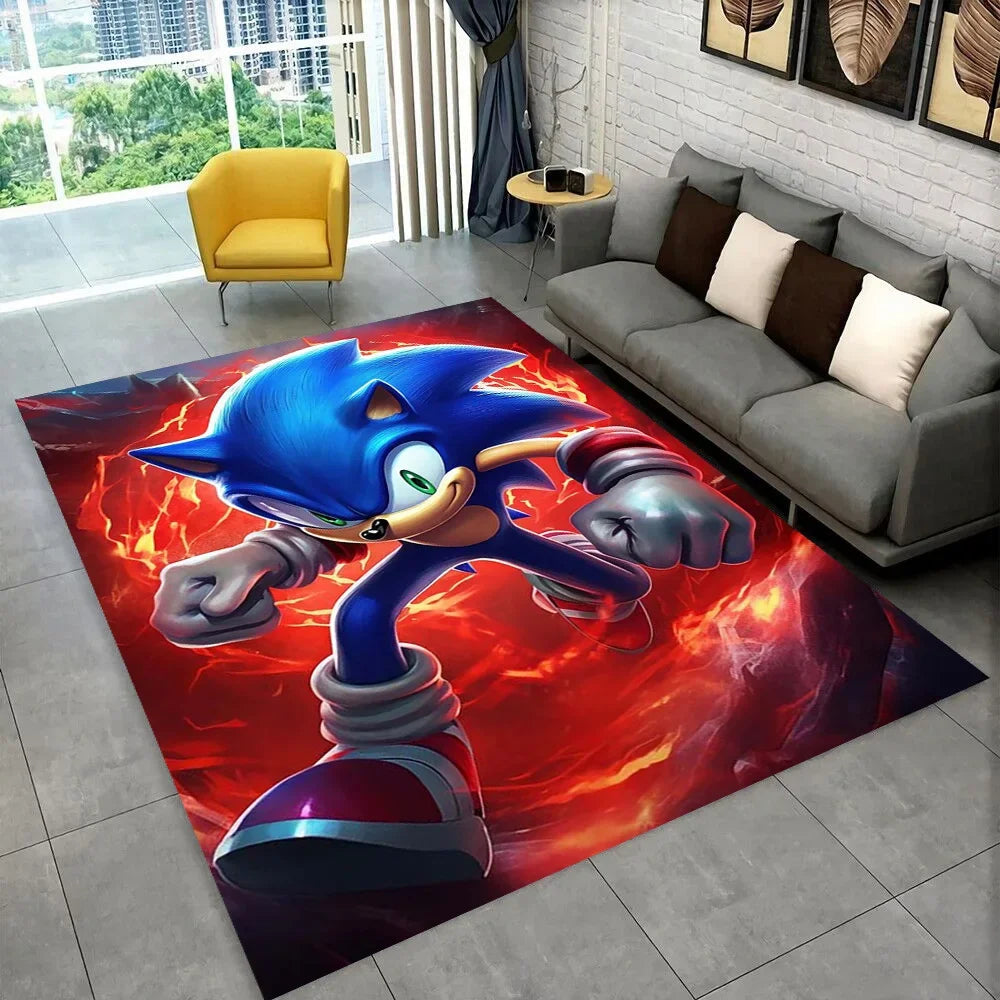 3D Retro Sonic Area Rug – Non-Slip Kids Carpet for Bedroom, Living Room & Playroom