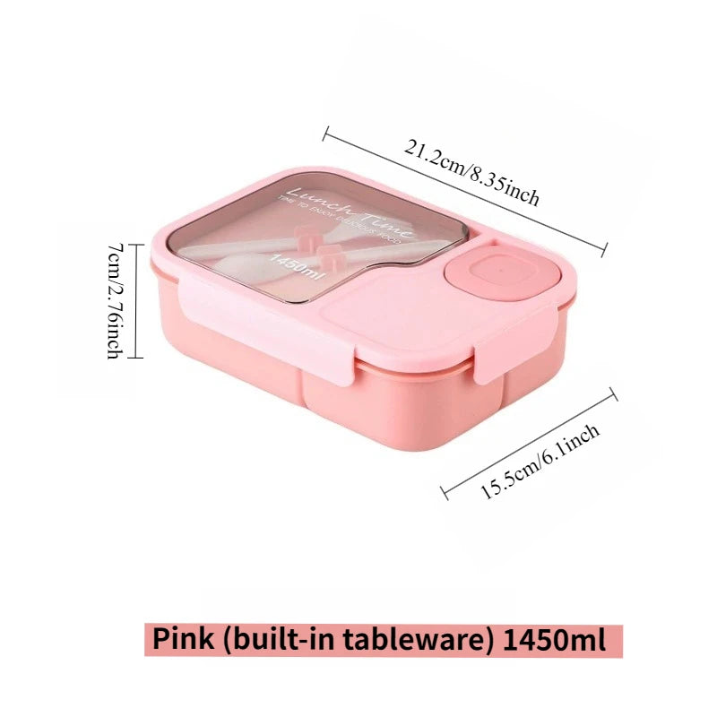Pink lunch box with dimensions on a white background