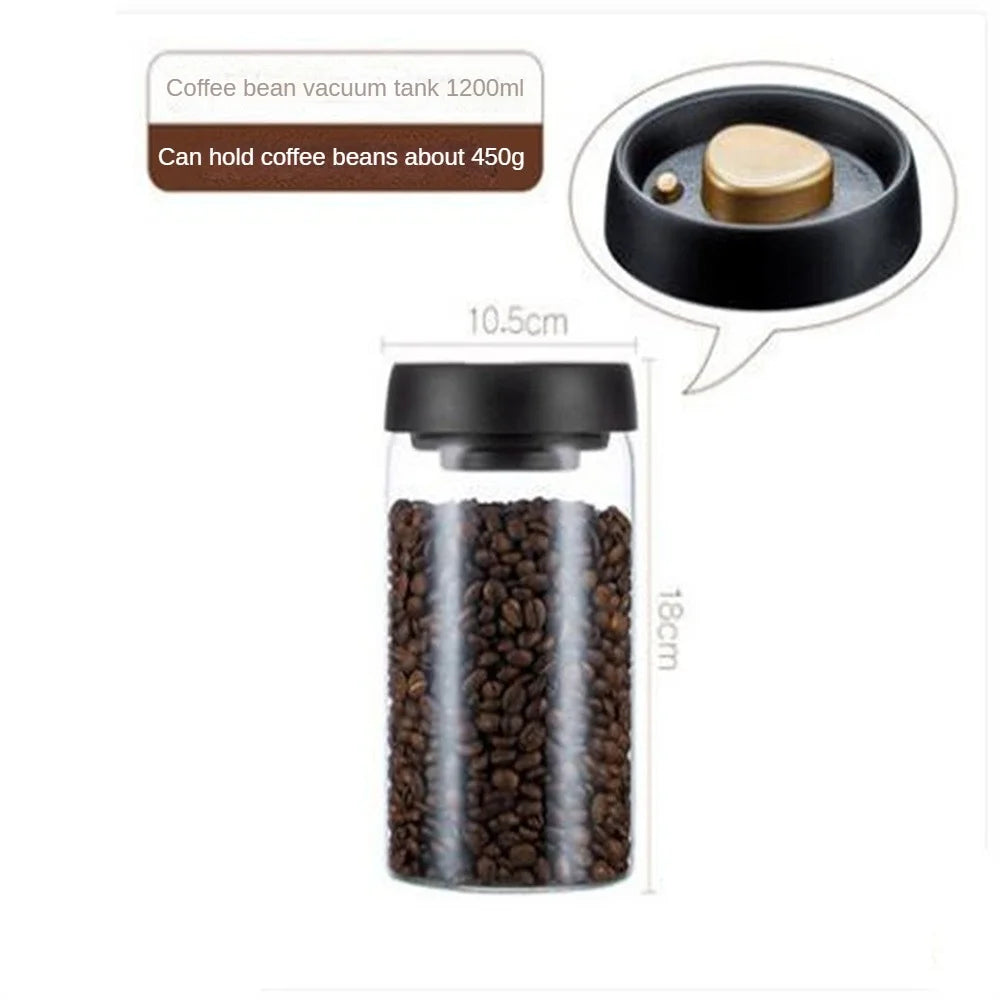 Glass Vacuum Sealed Storage Jar – Airtight Coffee Bean & Tea Canister, Moisture-Proof, 500ml–1800ml