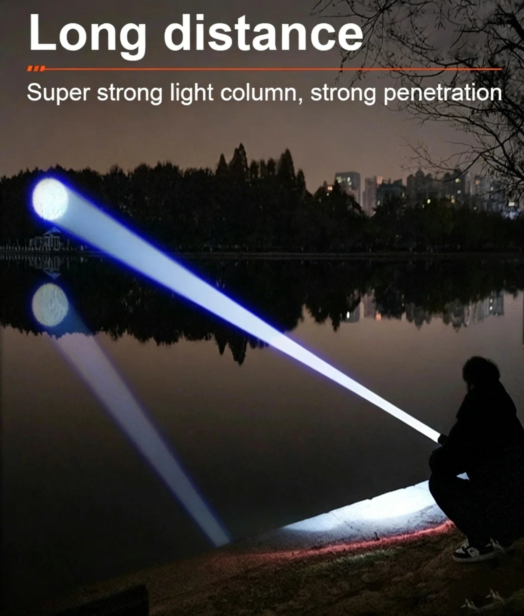 High Power White Laser Flashlight – Rechargeable Zoomable Waterproof Tactical Lantern
