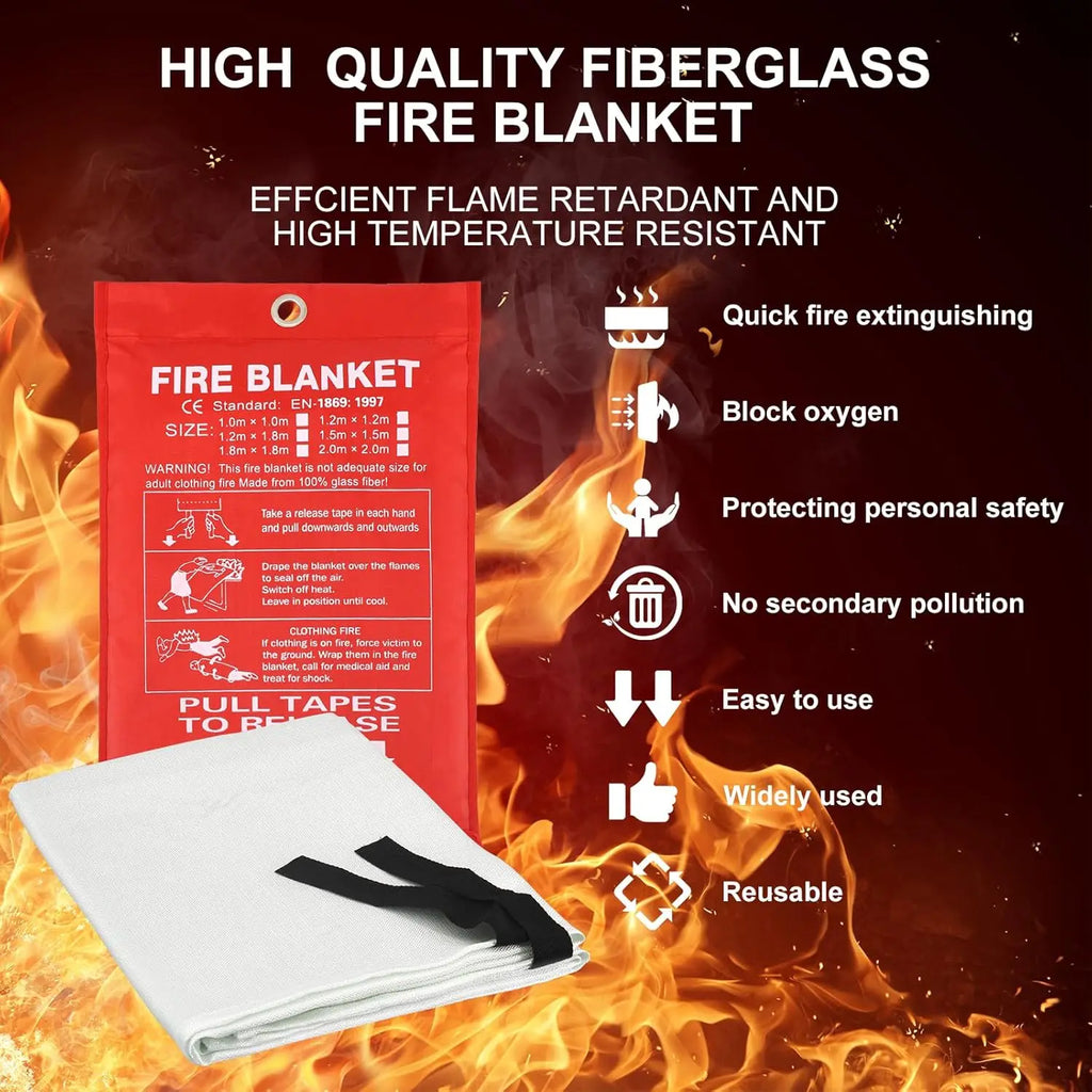 Fiberglass Fire Emergency Blanket – Flame Retardant Suppression Blanket for Home Safety & Survival