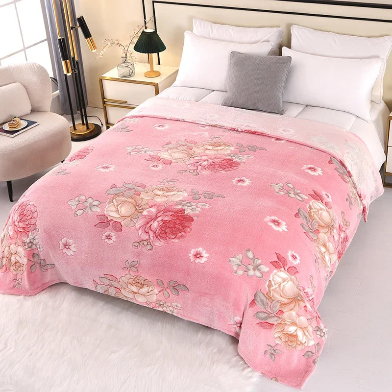 Floral Fleece Blanket – Warm Travel Shawl & Sofa Nap Blanket, Pet-Friendly, 70x100cm