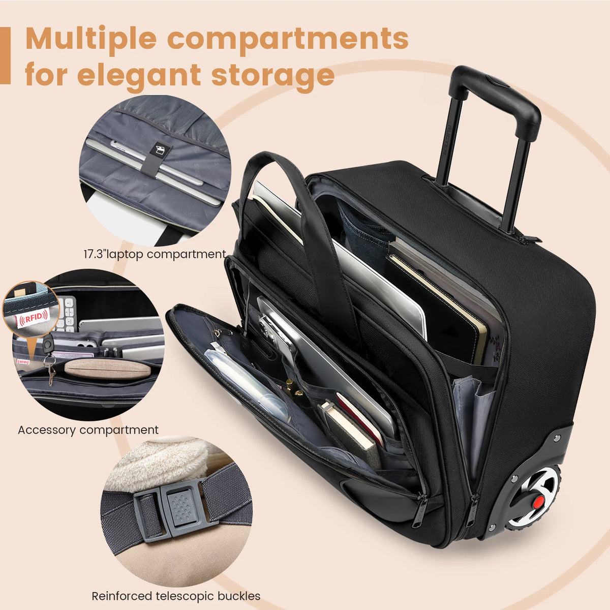 Rolling Laptop Briefcase – Waterproof 2-Wheel Business Luggage