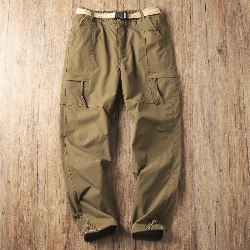Men's Fleece-Lined Waterproof Hiking Pants — Loose Windproof Outdoor Workwear