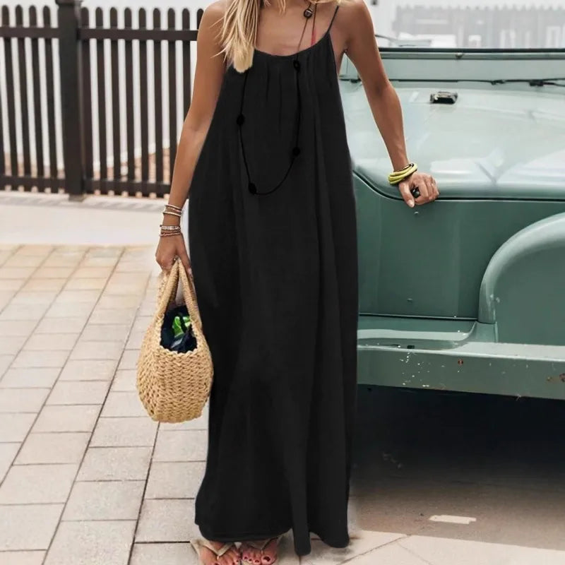 Women's Loose Spaghetti Strap Casual Homewear Dress – Solid Color Vacation Summer Dress 2026