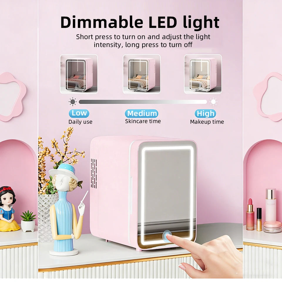 6L/9L LED Mirror Mini Fridge with Light — Portable Cosmetic Refrigerator Cooler & Warmer for Car, Home & Skincare