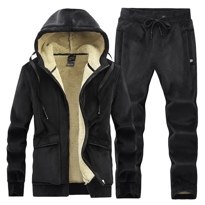 Men's Fleece Hooded Warm Tracksuit – Thick Winter Hoodie & Sweatpants Set