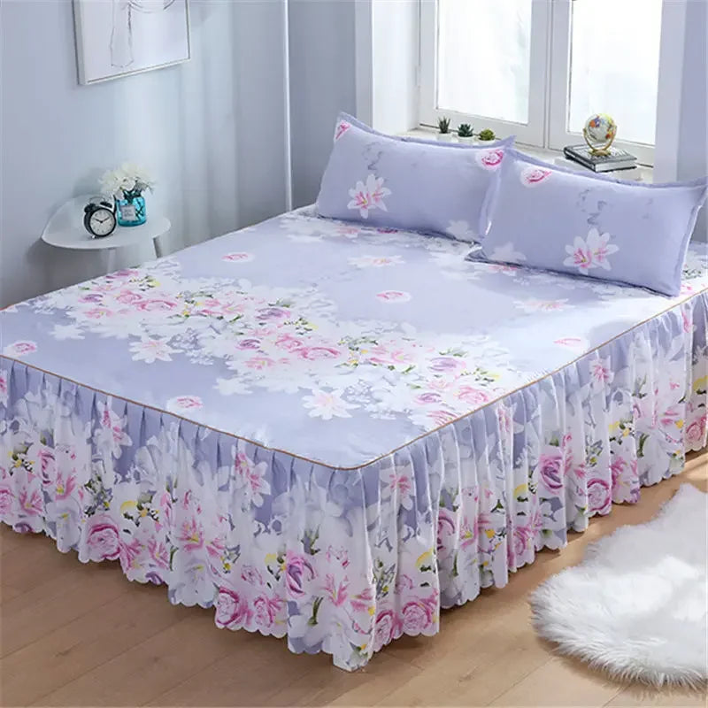 Cotton Quilted Bed Skirt – Double-Thickened Non-Slip Breathable Mattress Cover
