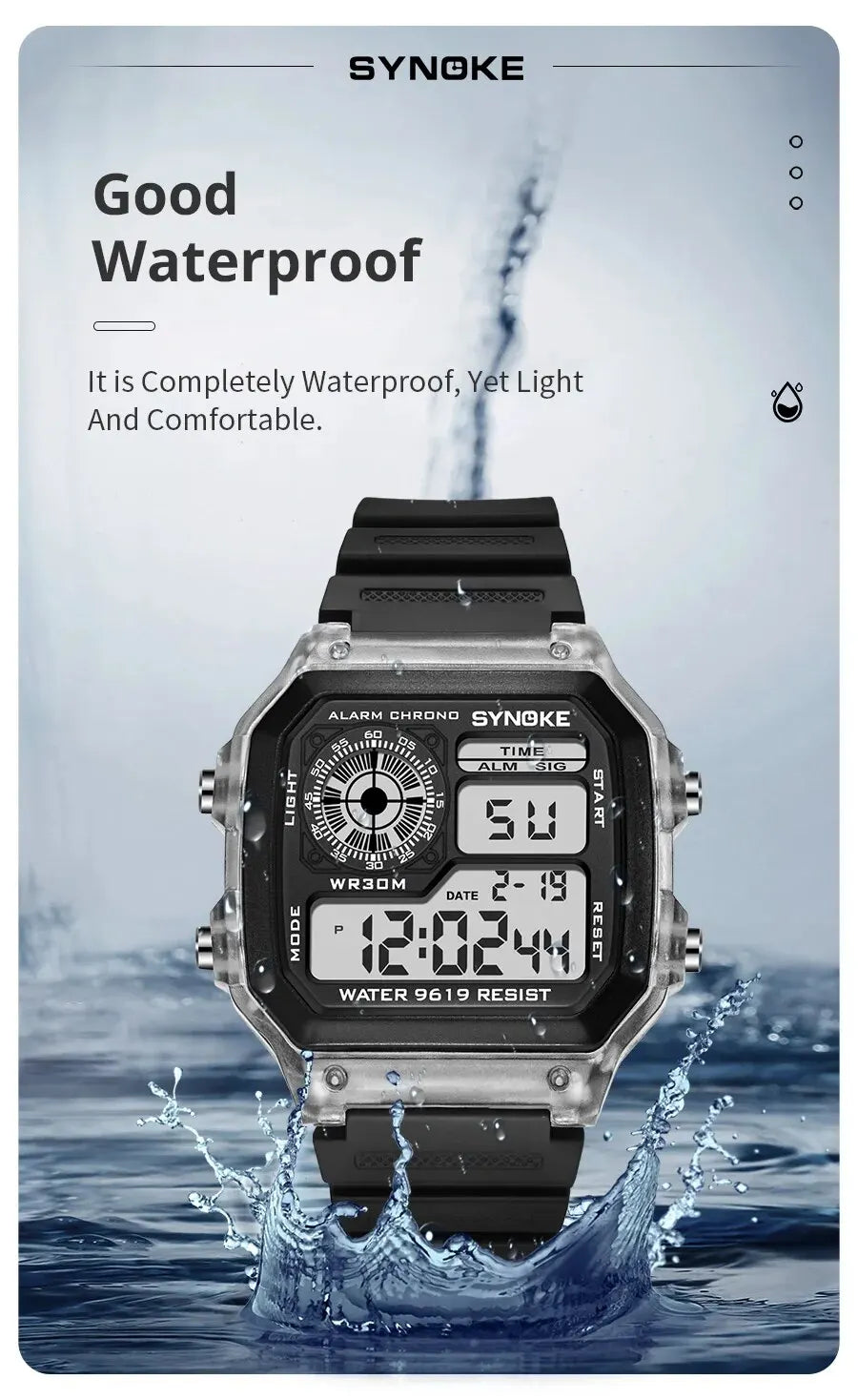 SYNOKE Digital Sport Watch | Luminous Multifunction Waterproof Seven Color LED Wristwatch