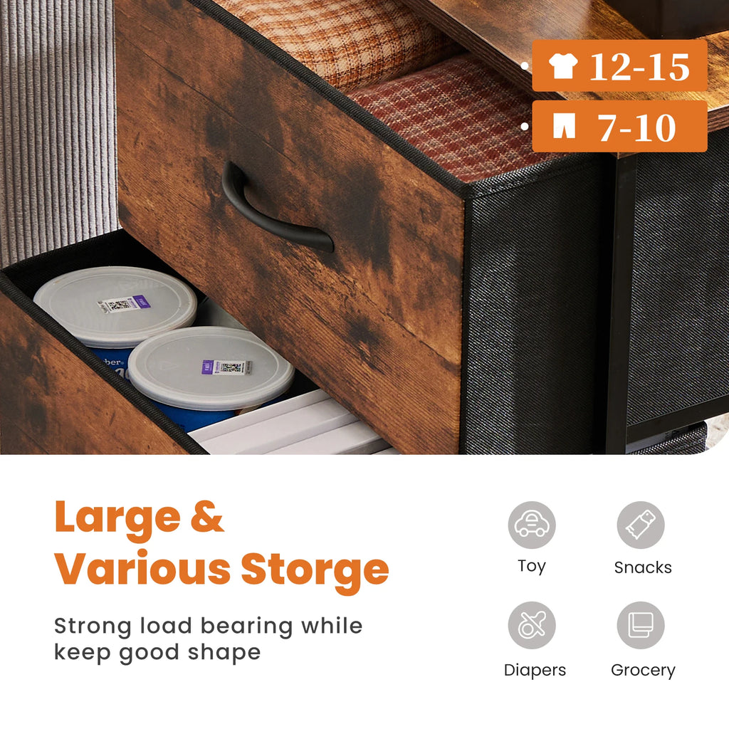JHK Nightstand & Bedside Table – 2 Fabric Drawers, Storage Cabinet for Bedroom, Coffee & Sofa Side Table