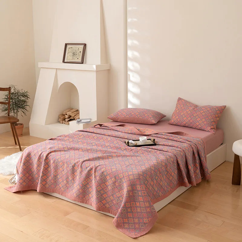 Ethnic Cotton Gauze Bedspread – Decorative King Size Bed Cover Blanket & Quilt, 220x240cm