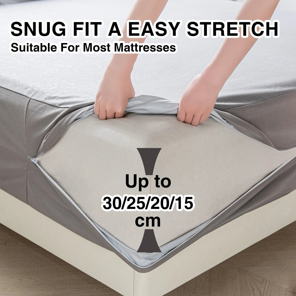6-Sided Waterproof Zippered Mattress Encasement – Full Mattress Protector Cover, White or Gray