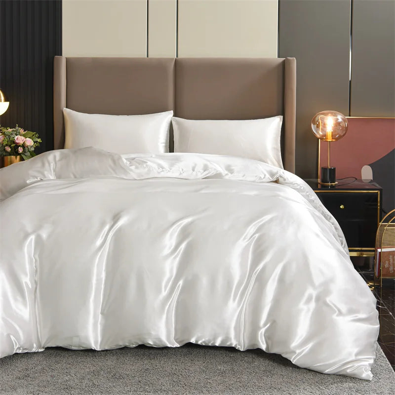 Satin Solid Color Duvet Cover Set – Silky Soft 3-Piece Bedding, 8 Colors & 11 Sizes