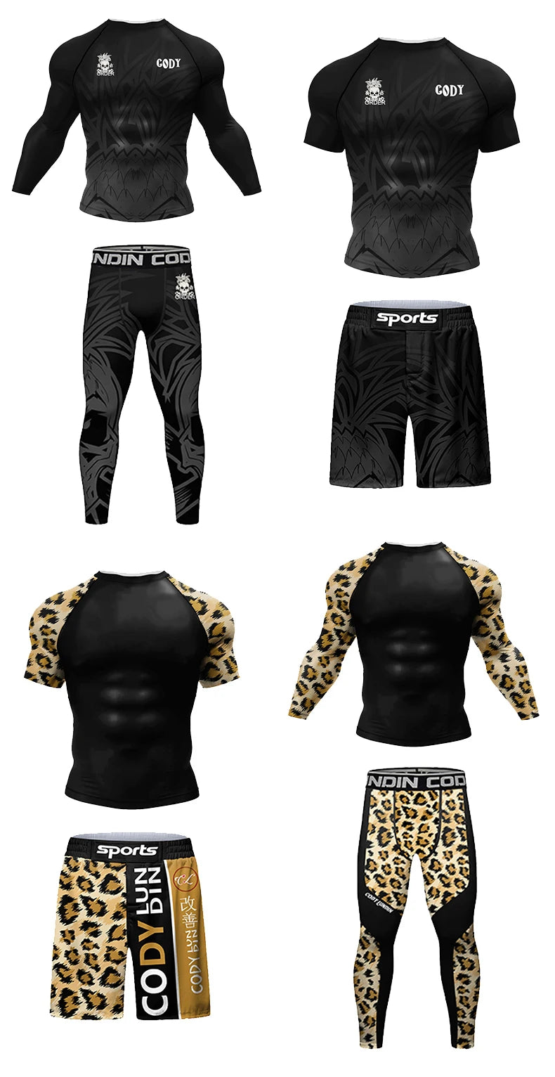 MMA BJJ Rash Guard 3D Print Compression T-Shirt & Pants – Durable Boxing Jogging Tracksuit