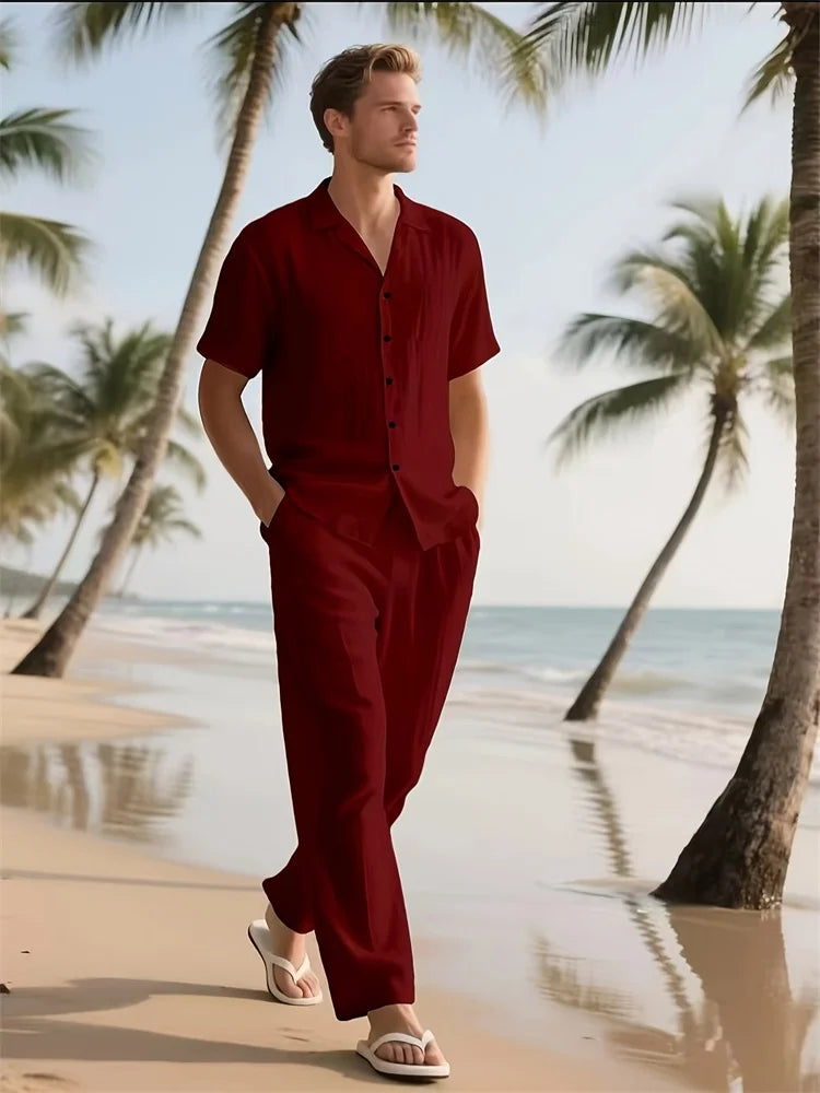 Men's 3D Striped Print Lapel Shirt & Shorts Casual Set – Autumn Outdoor 2-Piece