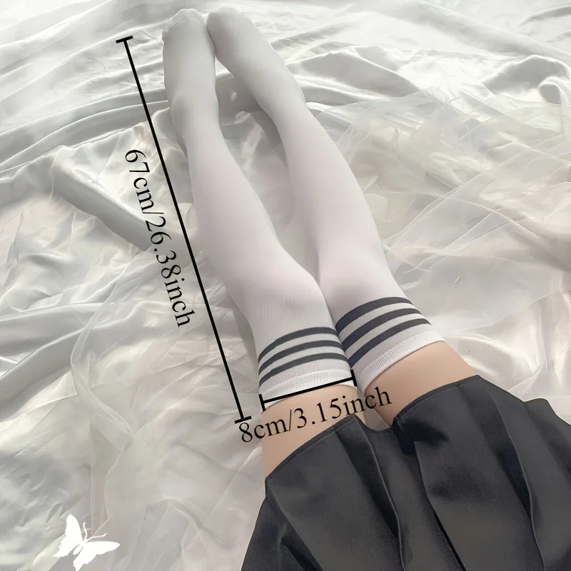 Women's Striped Over-Knee Socks – Three-Bar Design