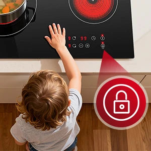 2-Zone Ceramic Hob – 3000W, Child Lock, 9 Heat Levels, 1-99 Min Timer, 60cm Black Glass (CE Certified)