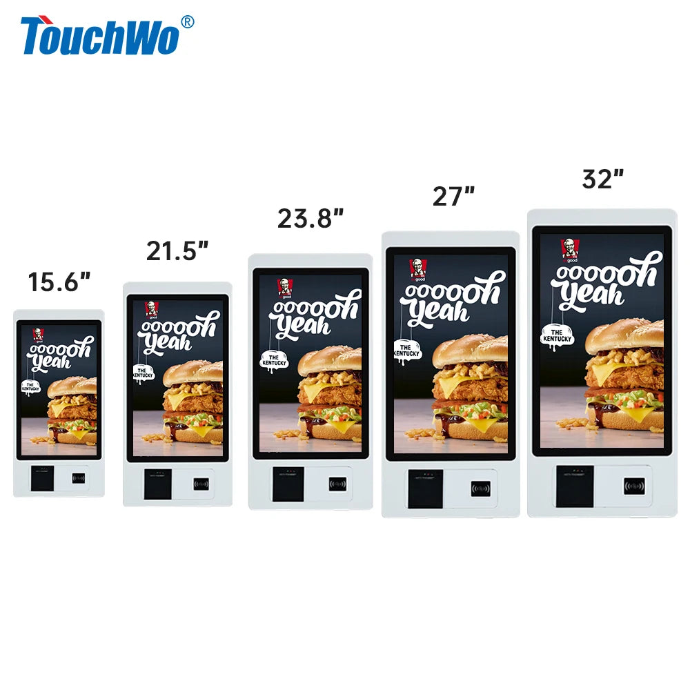 TouchWo Wall Mount Self-Service Kiosk AIO – 15.6"/21.5"/23.8", Android/Win 10/11, Checkout & Ordering