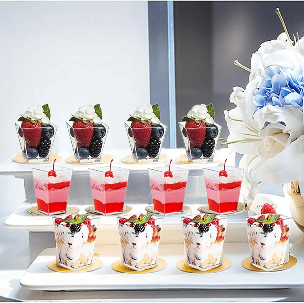 Clear Square Dessert Cups with Spoons