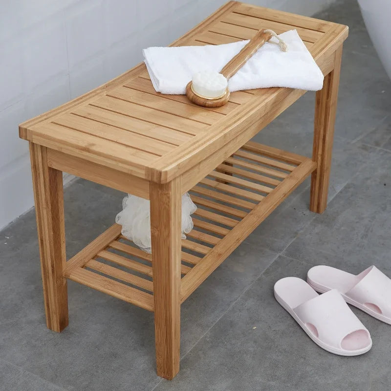 Bamboo Anti-Slip Shower Bench with Storage Shelf