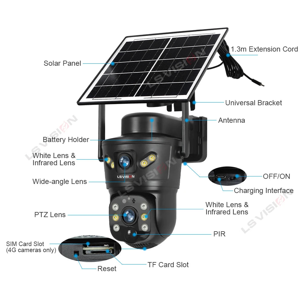 8MP Dual Lens Solar Security Camera – 4G/WiFi, PTZ 355°, PIR Human Detection, Night Vision | Outdoor CCTV