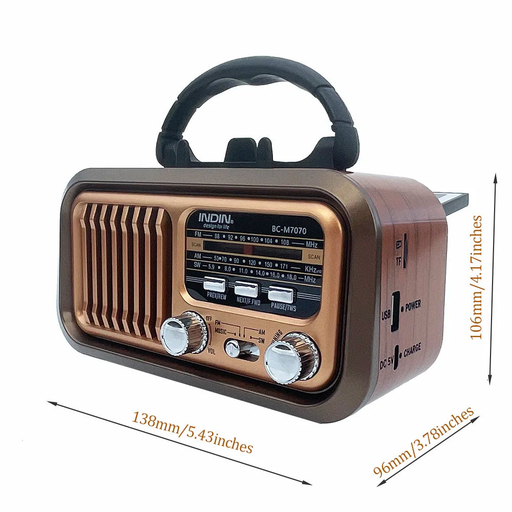 Portable Vintage Retro Radio — AM/FM/SW, Bluetooth, Solar & Battery Powered with Phone Stand