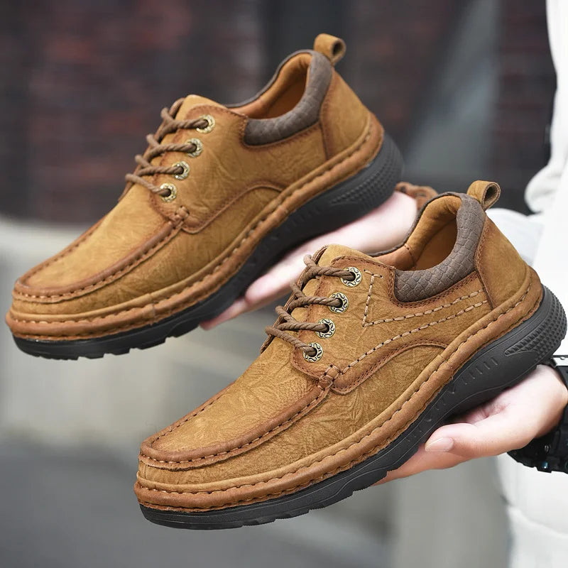 Men's Genuine Leather Lace-Up Casual Shoes