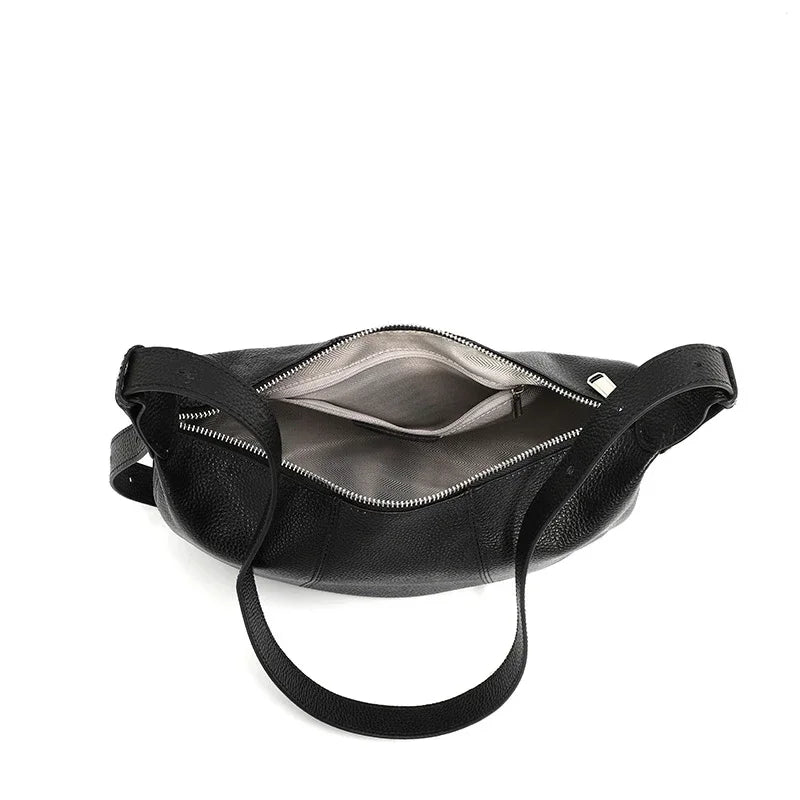 Badiman Genuine Cowhide Half-Moon Underarm Bag – Large Capacity Shoulder Crossbody Tote for Women