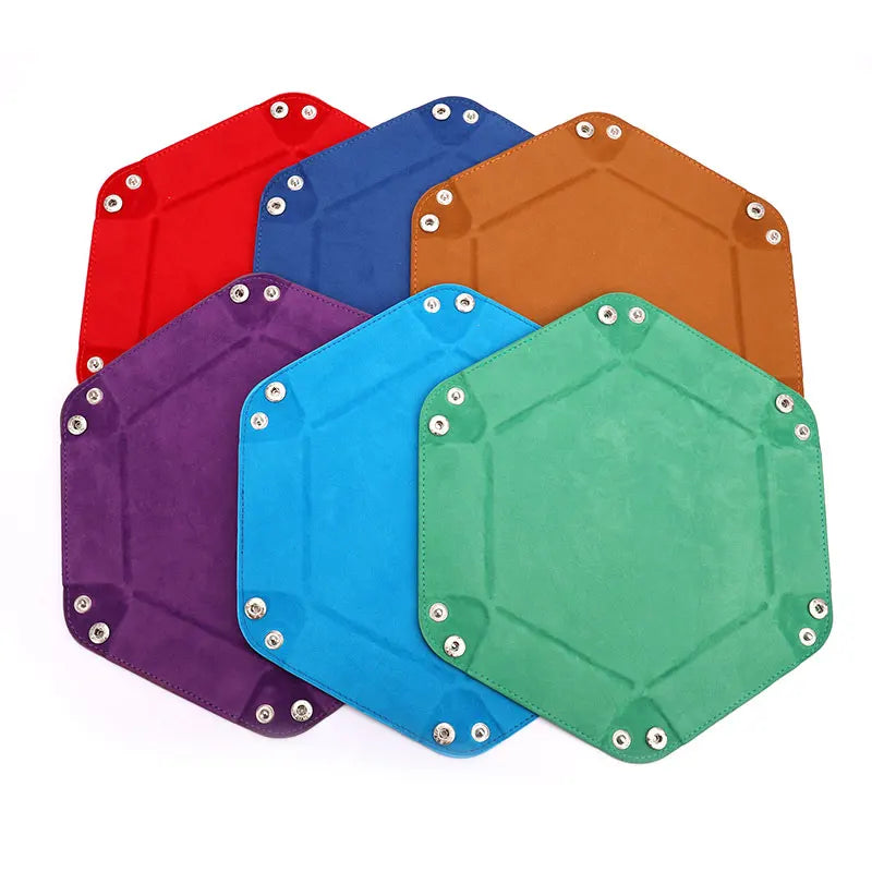 Foldable PU Leather Dice Tray – Hexagon & Square Folding Coin Tray for Dice Games