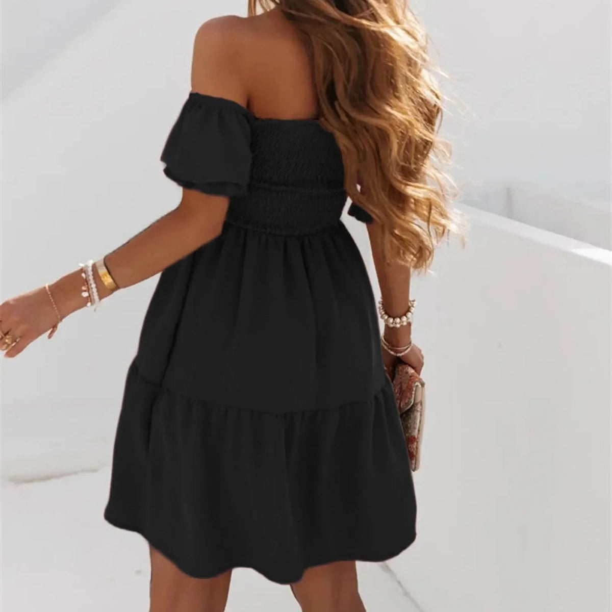 Off Shoulder Puff Sleeve Short Dress — Sexy Fashion Summer Mini Dress